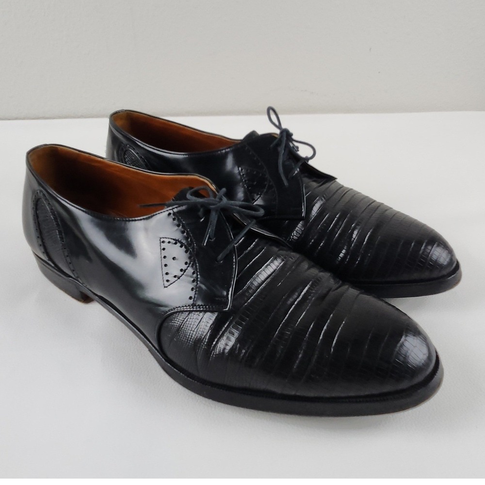 Davanzati Lizard Skin Oxfords 12 Black Italian Handmade Luxury Dress Shoes